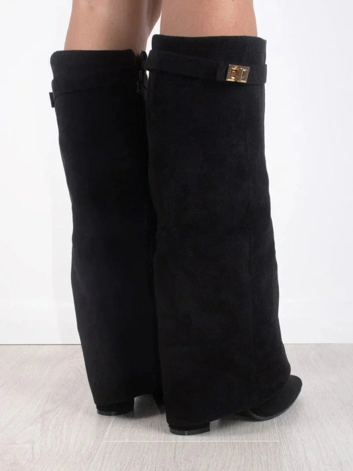 Women's Elegant Metallic Detail Knee High Boots | Side Zip