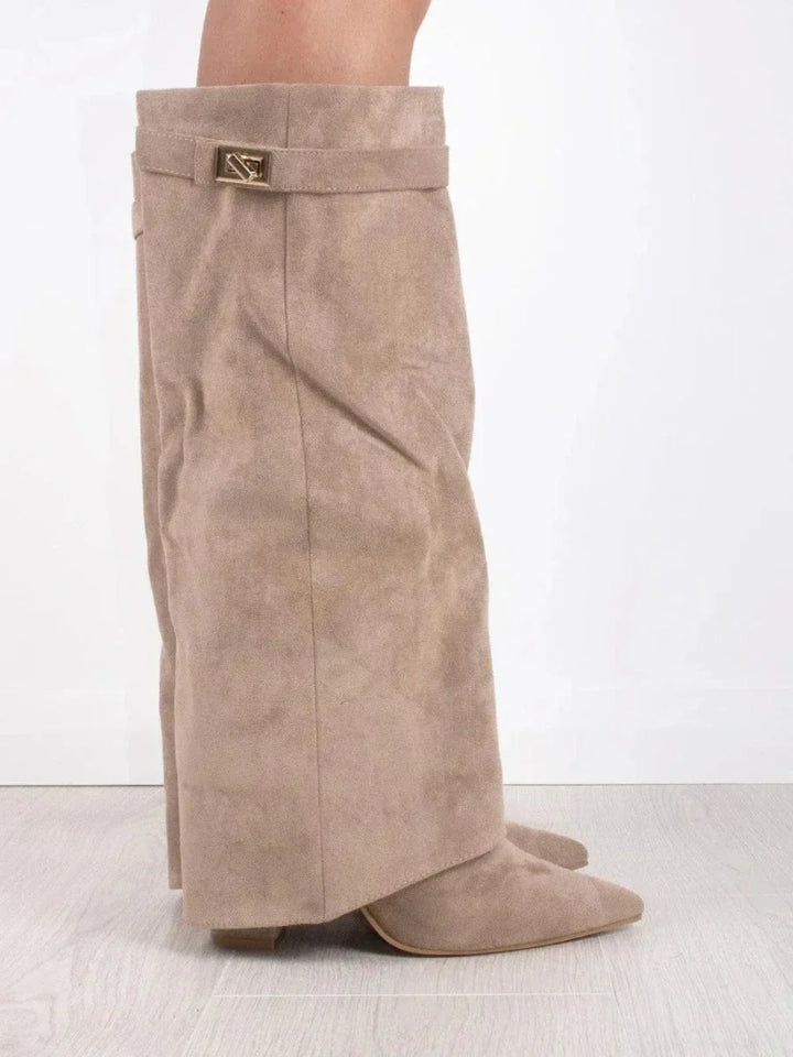 Women's Elegant Metallic Detail Knee High Boots | Side Zip