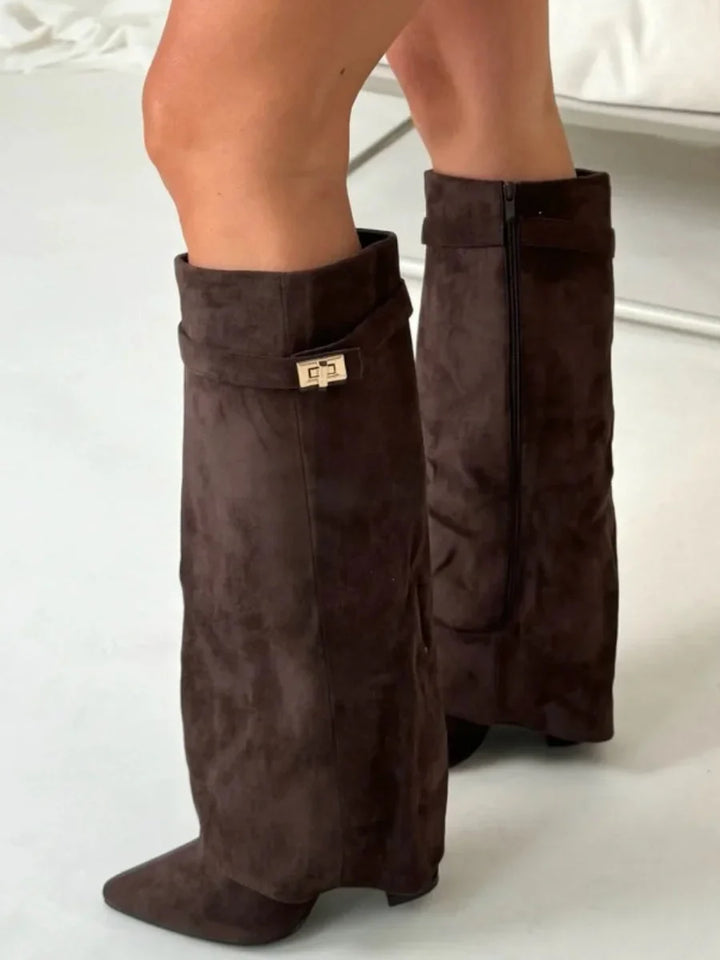 Women's Elegant Metallic Detail Knee High Boots | Side Zip