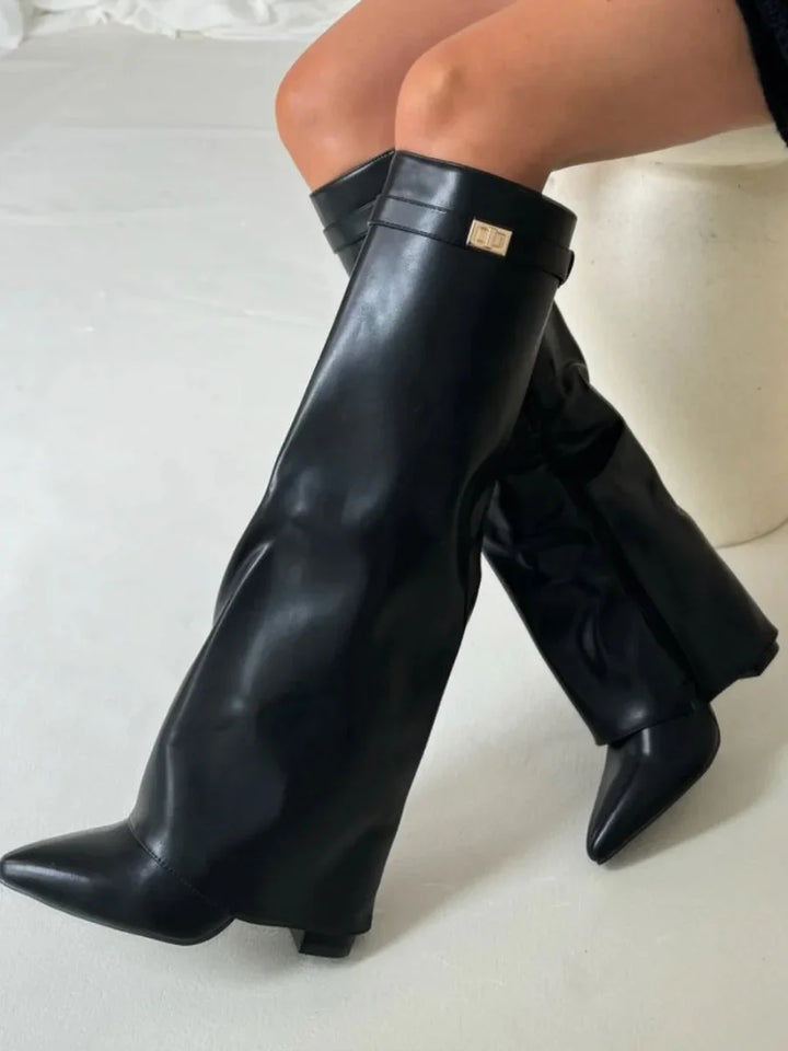 Women's Elegant Metallic Detail Knee High Boots | Side Zip