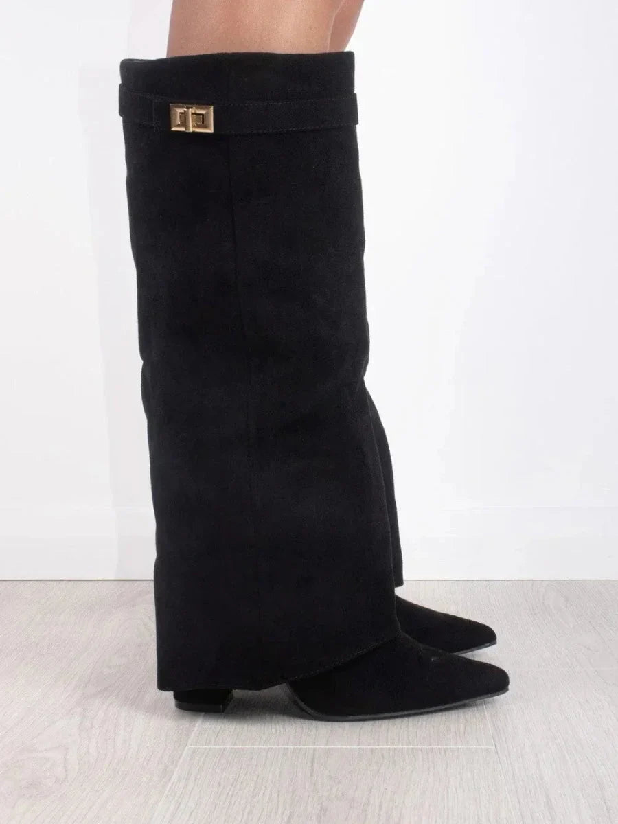 Women's Elegant Metallic Detail Knee High Boots | Side Zip