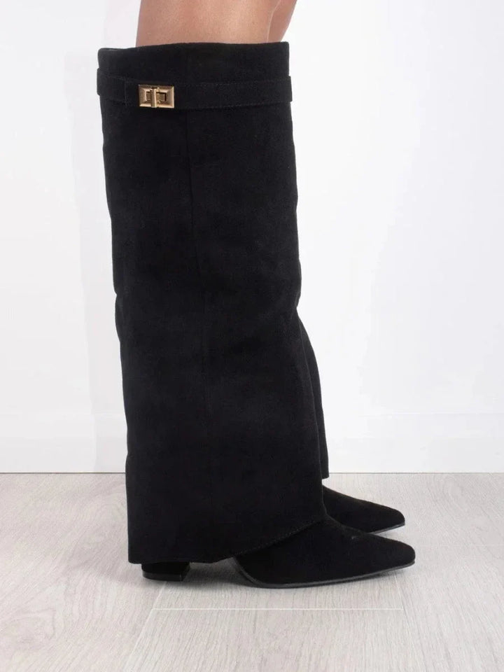 Women's Elegant Metallic Detail Knee High Boots | Side Zip