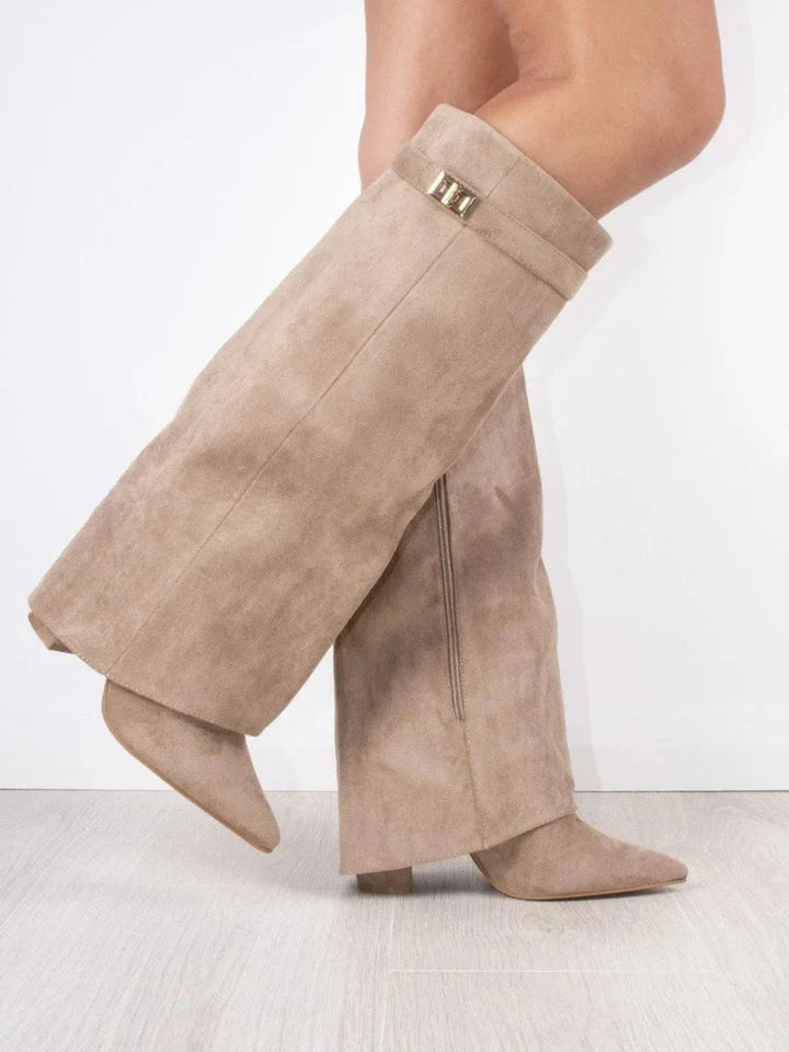 Women's Elegant Metallic Detail Knee High Boots | Side Zip