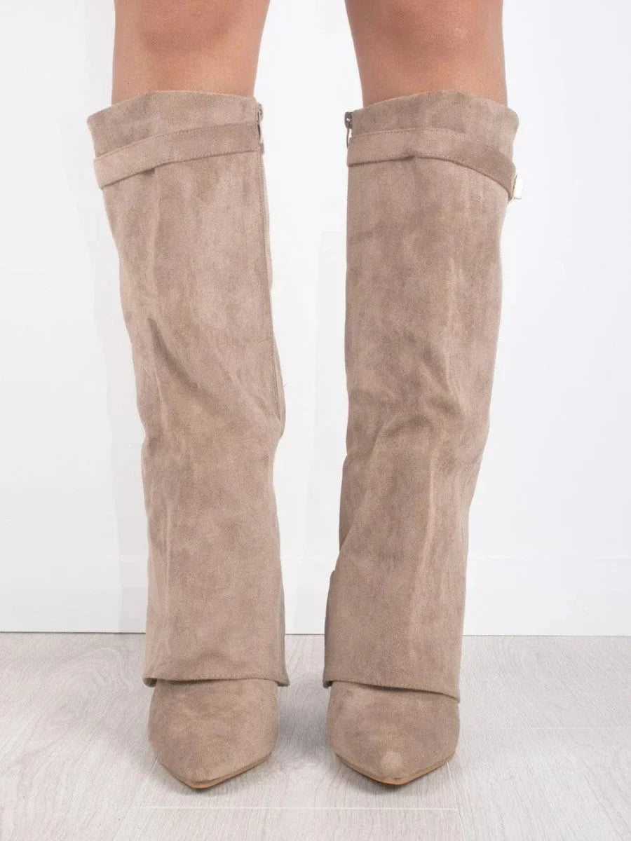 Women's Elegant Metallic Detail Knee High Boots | Side Zip