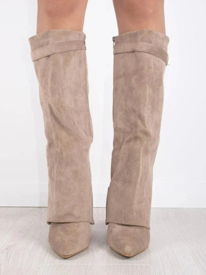 Women's Elegant Metallic Detail Knee High Boots | Side Zip
