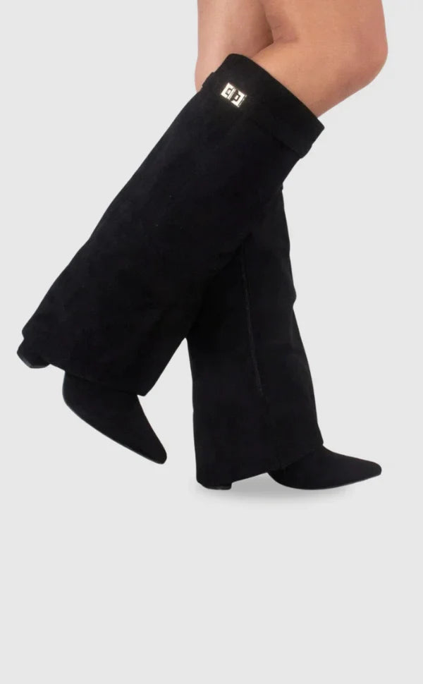 Women's Elegant Metallic Detail Knee High Boots | Side Zip