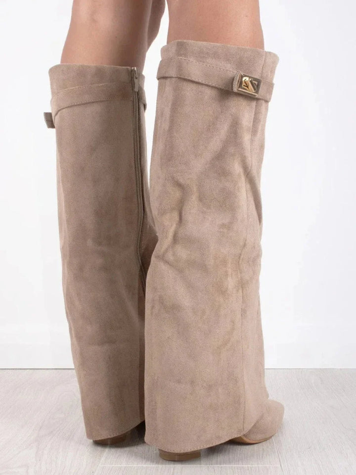 Women's Elegant Metallic Detail Knee High Boots | Side Zip