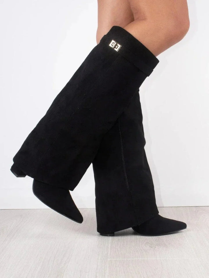 Women's Elegant Metallic Detail Knee High Boots | Side Zip
