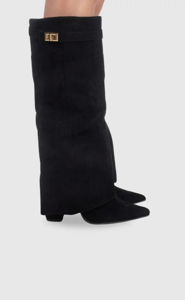 Women's Elegant Metallic Detail Knee High Boots | Side Zip