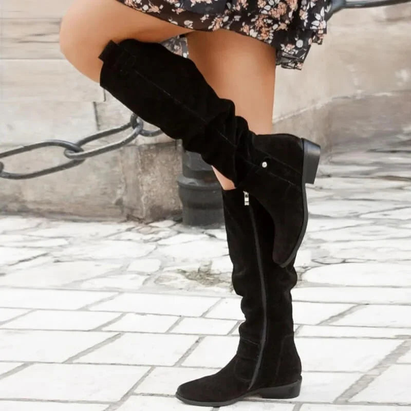 Women's Zip Slouch Knee High Boots | Heel