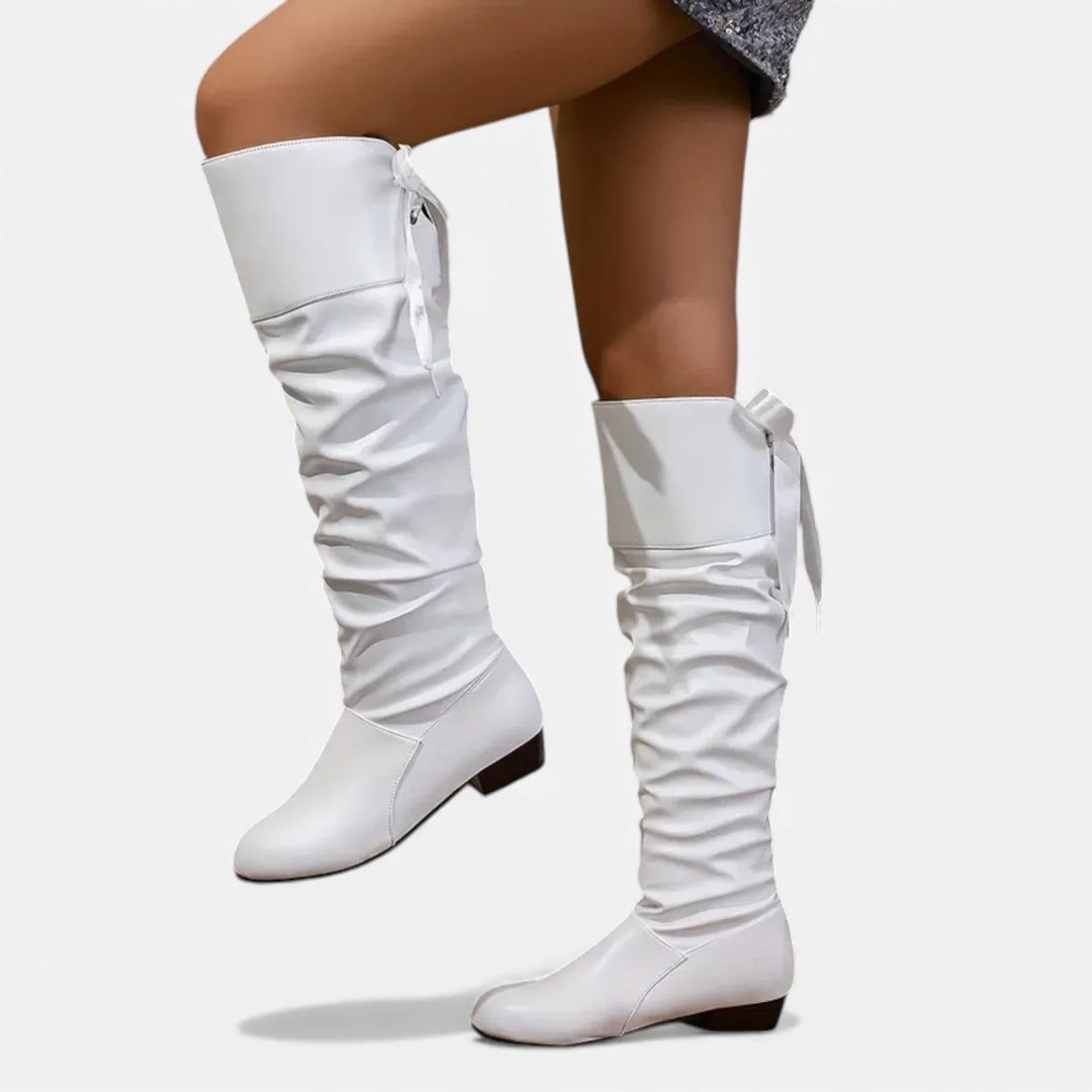 Bottes montantes plissées à enfiler pour femme | Talon
