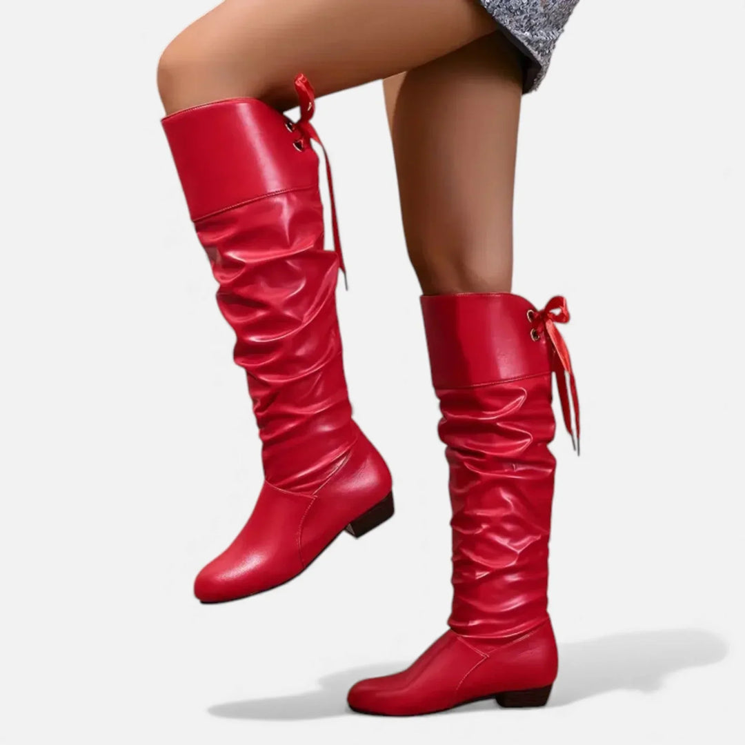 Bottes montantes plissées à enfiler pour femme | Talon