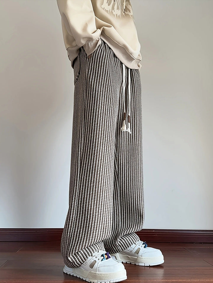 Pantalon tricoté décontracté à cordon pour homme | Jambes larges