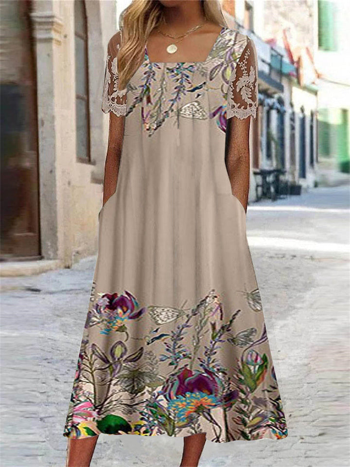 Women's Square Neck Boho Dress | Midi