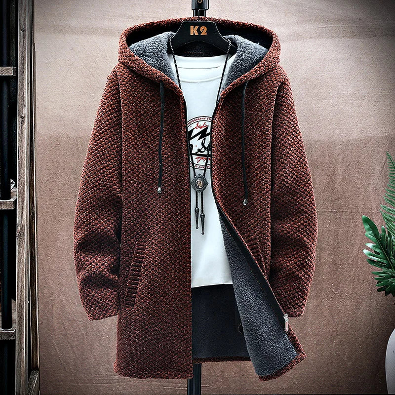 Men's Winter Long Knitted Jacket | Hood