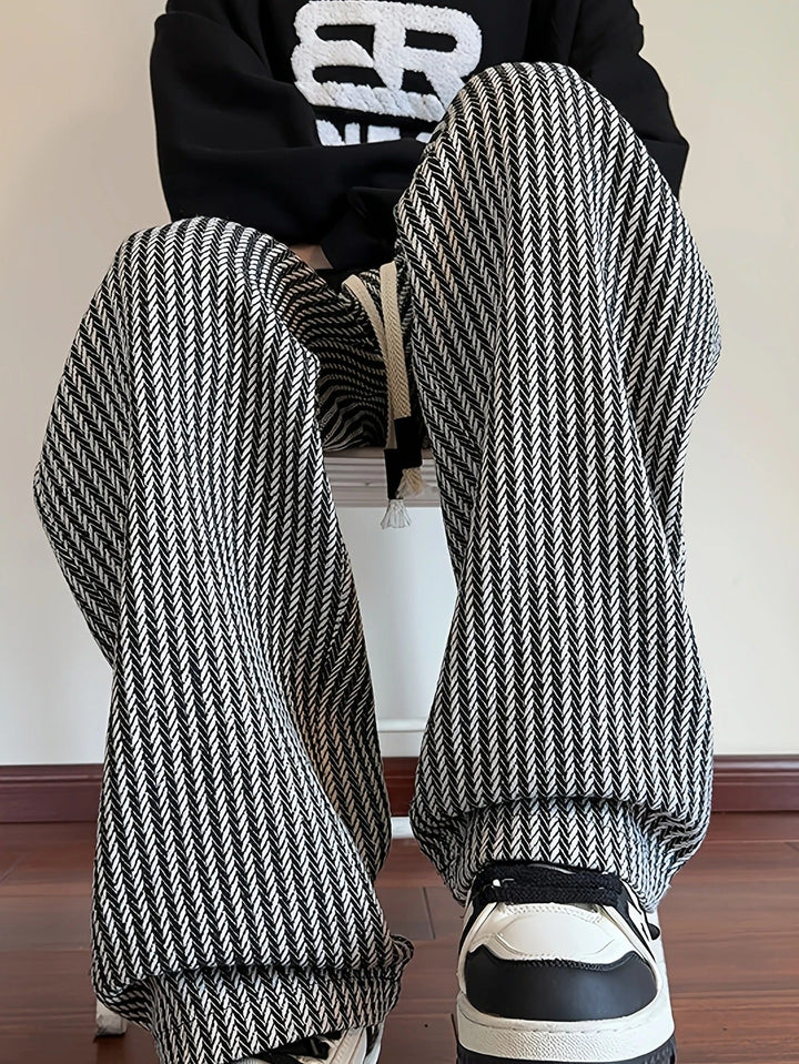 Pantalon tricoté décontracté à cordon pour homme | Jambes larges