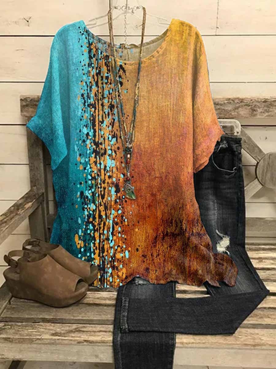 Women’s Abstract Print Loose-Fit Top | Short Sleeve