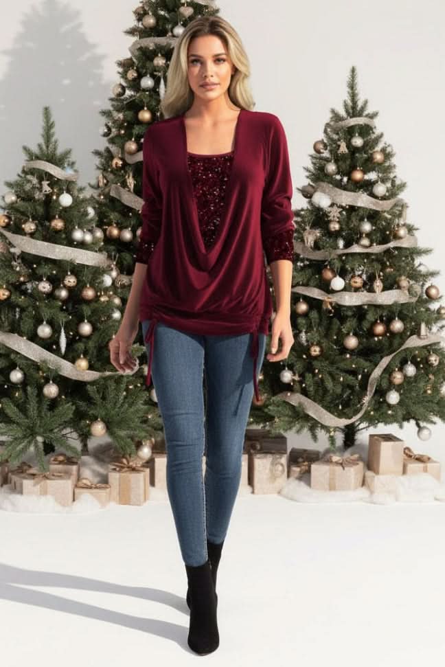 Women’s Plunge Neck Sequin Going Out Top | Party