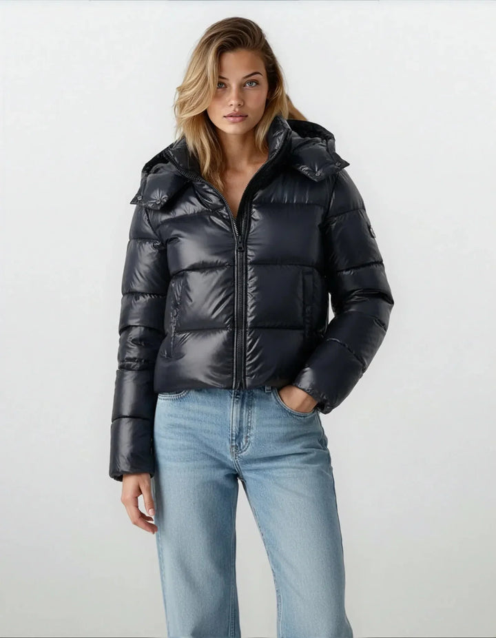 Women's Hooded Zip Up Cropped Puffer Jacket | Winter