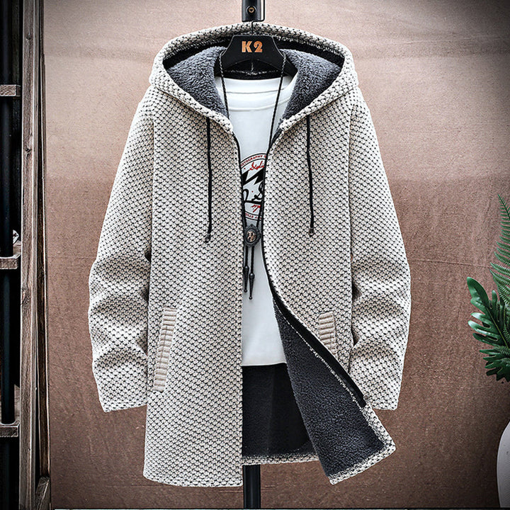 Gilet tricoté à capuche pour homme | long