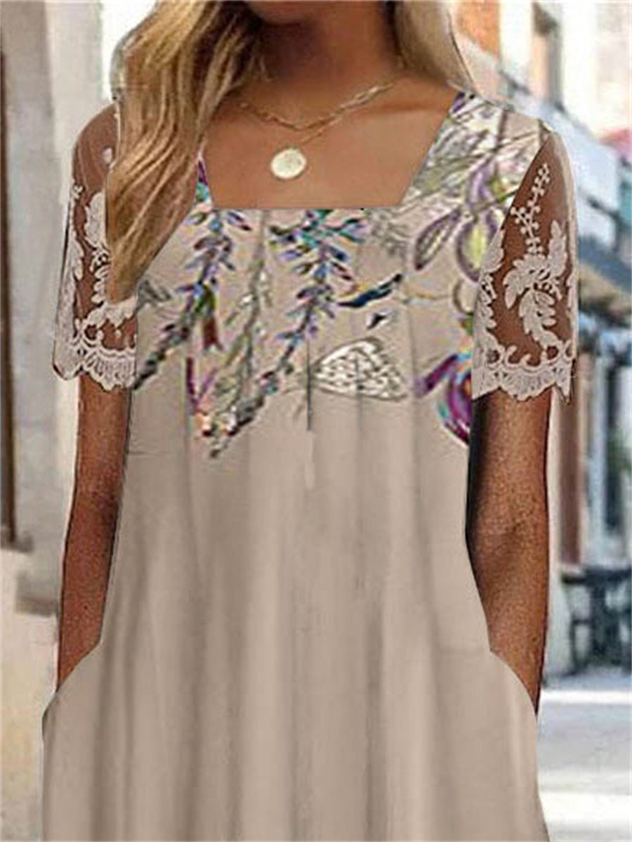 Women's Square Neck Boho Dress | Midi