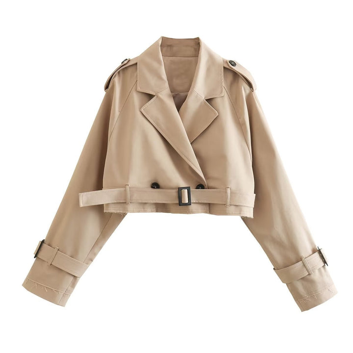Women's Cropped Double-Breasted Trench Jacket | Belted