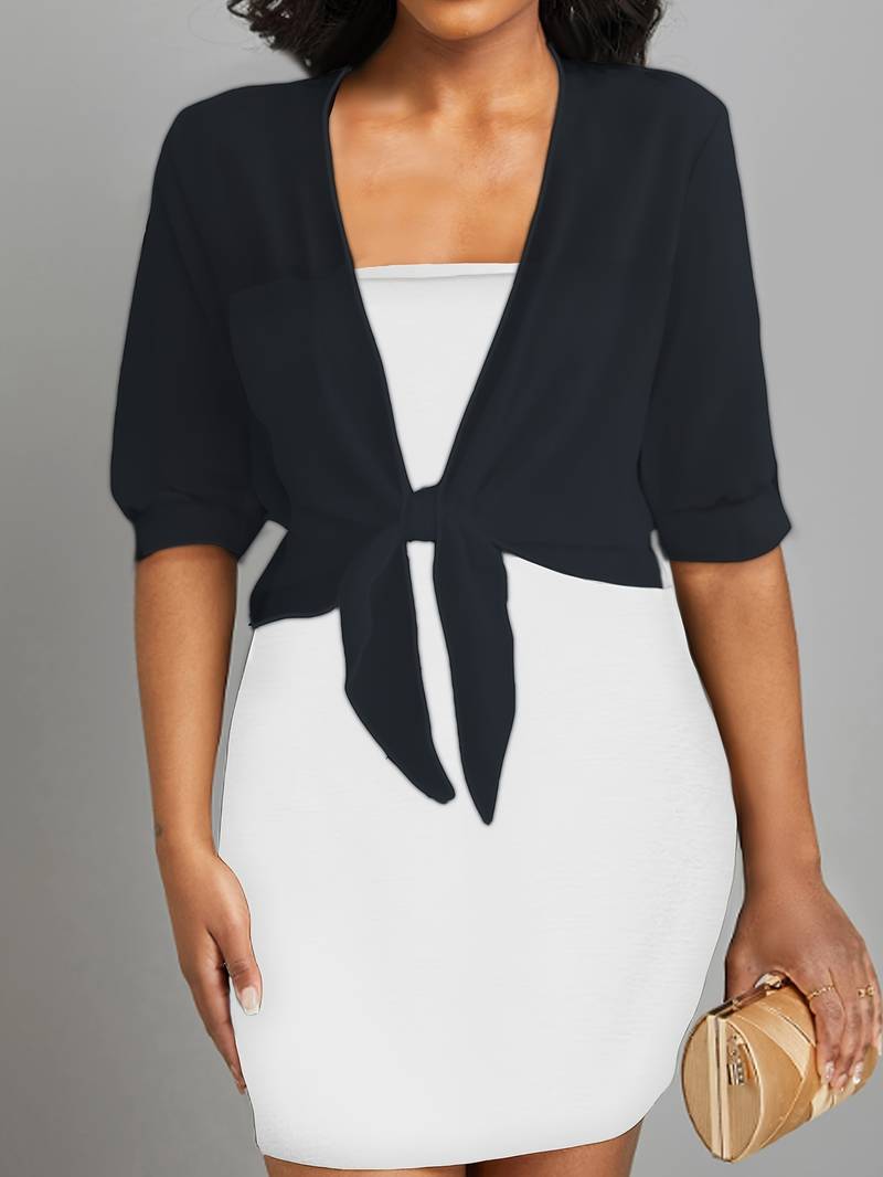 Women’s Elegant Sheer Chiffon Tie Front Bolero Cardigan | Cropped