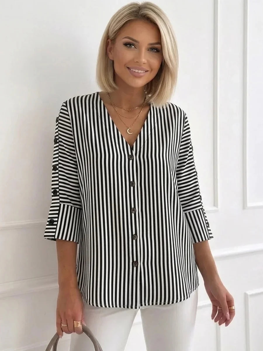Women's Button Up Striped Blouse | Elegant