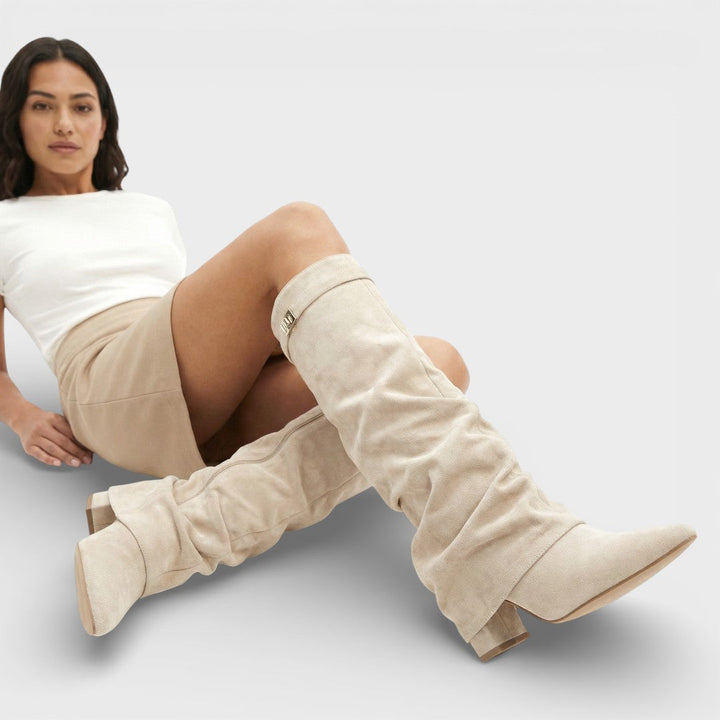 Bottes montantes à bout pointu pour femme | Plissées