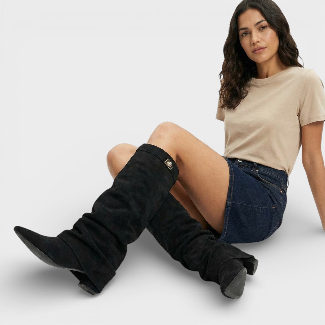 Bottes montantes à bout pointu pour femme | Plissées