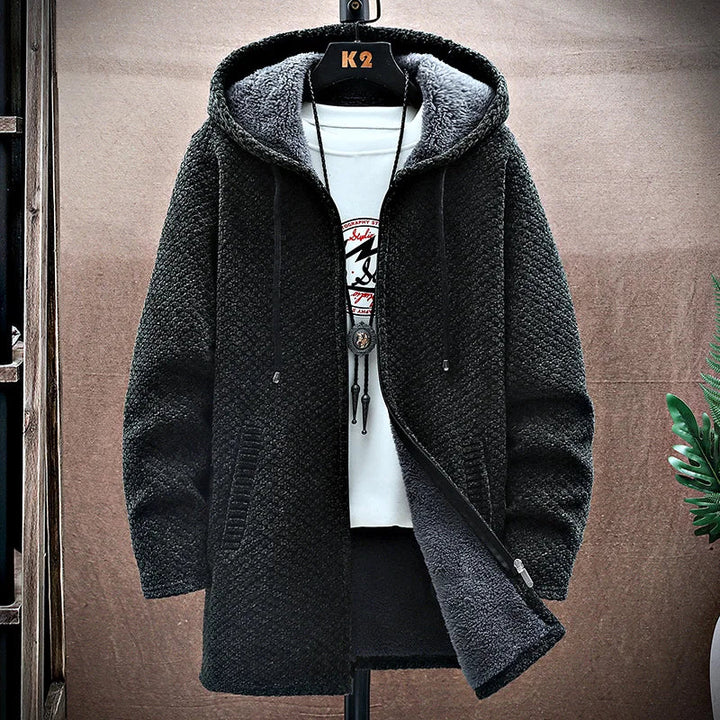 Men's Winter Long Knitted Jacket | Hood