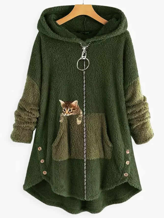 Sweat à capuche tricoté zippé d’hiver pour femme | long