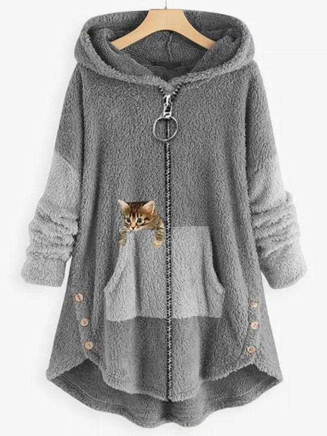 Sweat à capuche tricoté zippé d’hiver pour femme | long