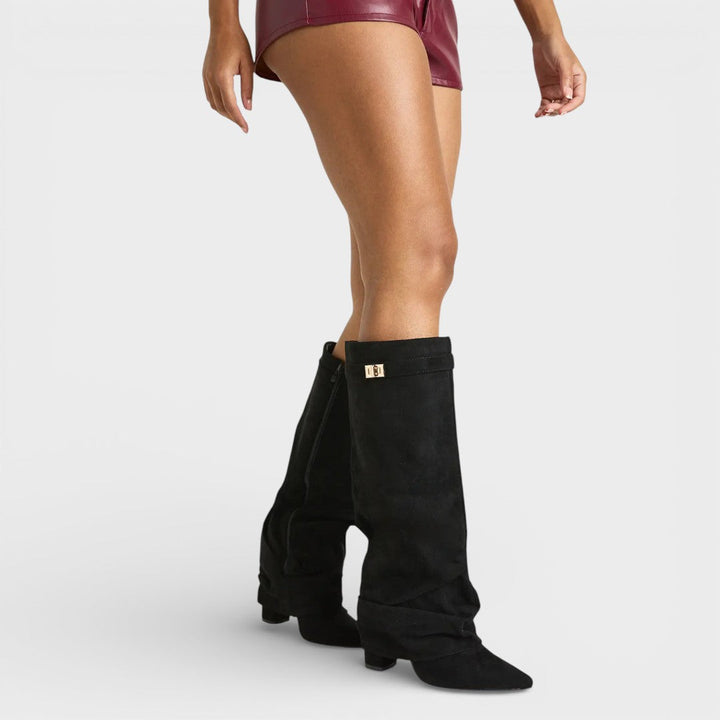 Bottes montantes à bout pointu pour femme | Plissées