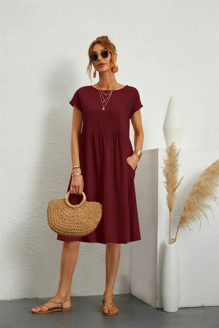 Women's Short Sleeves Pocket Dress | Midi