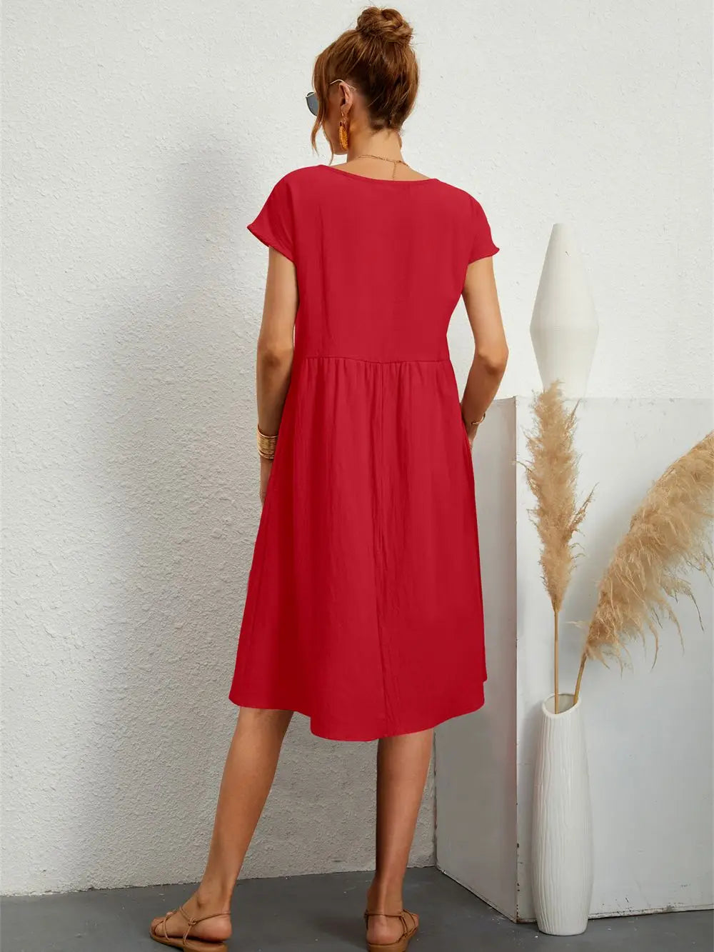Women's Short Sleeves Pocket Dress | Midi