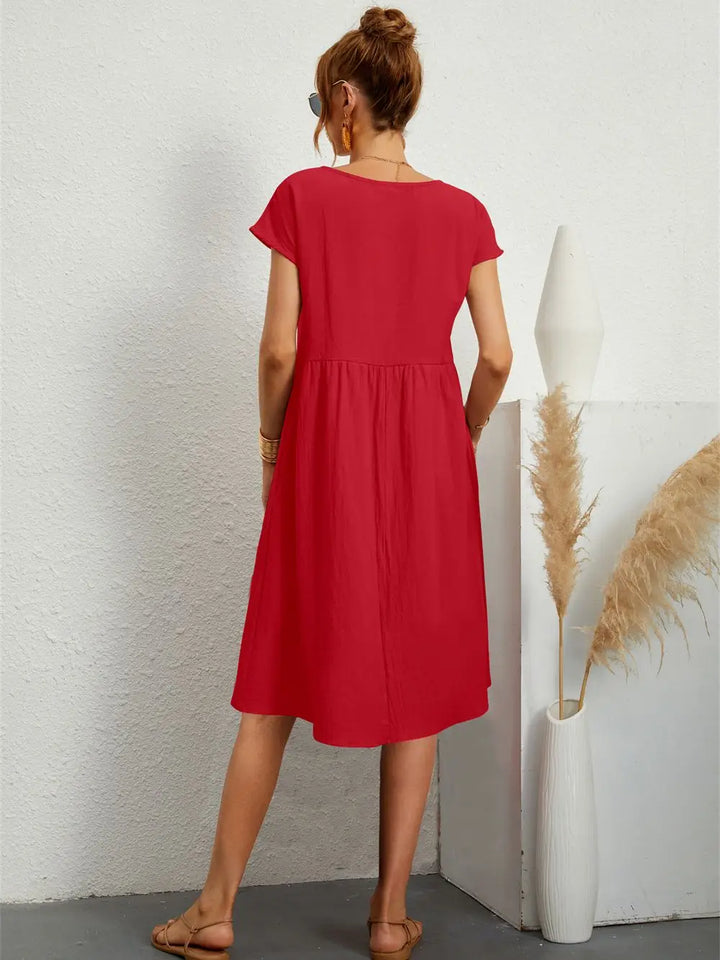 Women's Short Sleeves Pocket Dress | Midi