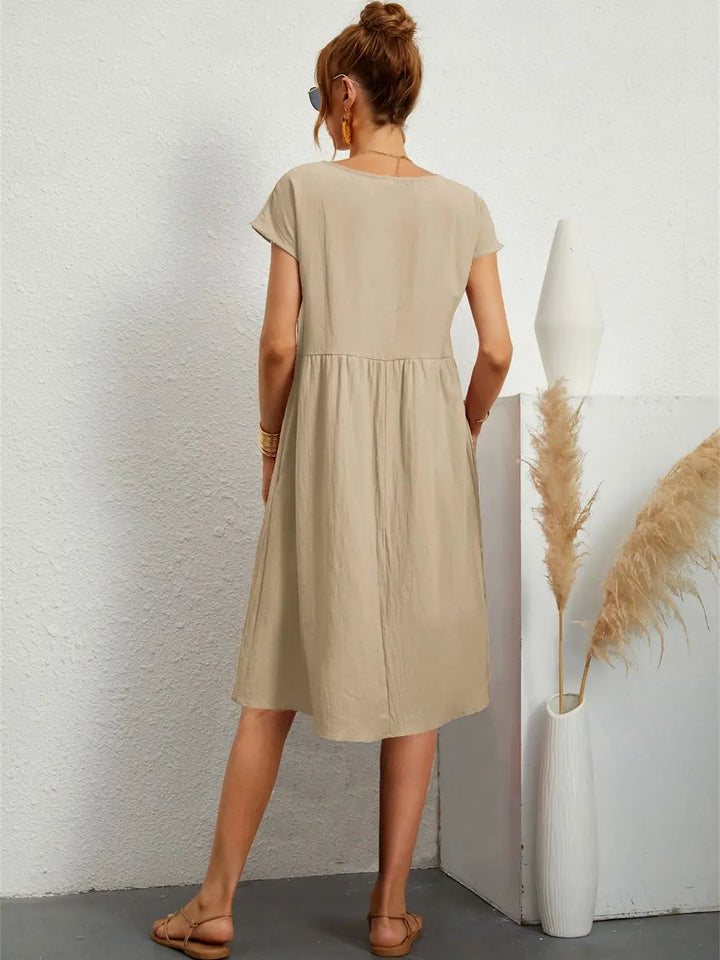 Women's Short Sleeves Pocket Dress | Midi