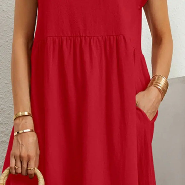 Women's Short Sleeves Pocket Dress | Midi