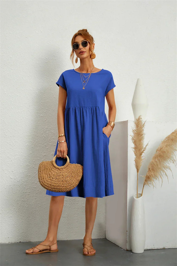 Women's Short Sleeves Pocket Dress | Midi