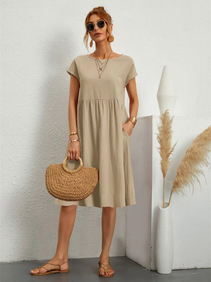 Women's Short Sleeves Pocket Dress | Midi