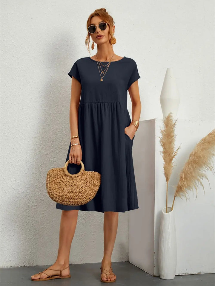 Women's Short Sleeves Pocket Dress | Midi