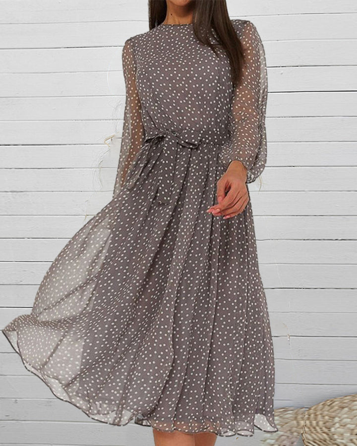 Women’s Elegant Loose Polka Dot Long Sleeve Summer Dress | Midi