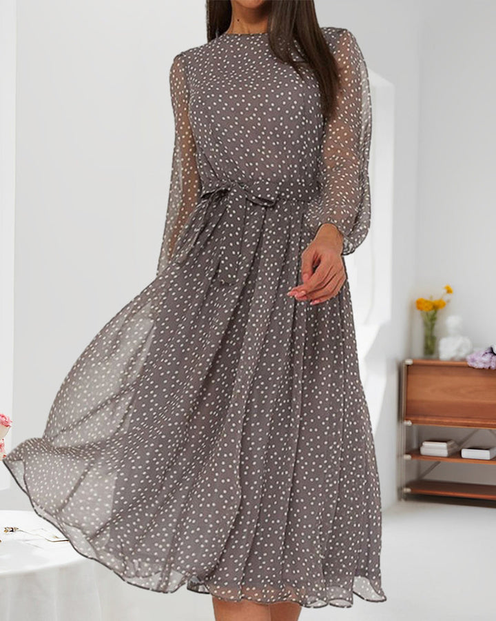 Women’s Elegant Loose Polka Dot Long Sleeve Summer Dress | Midi