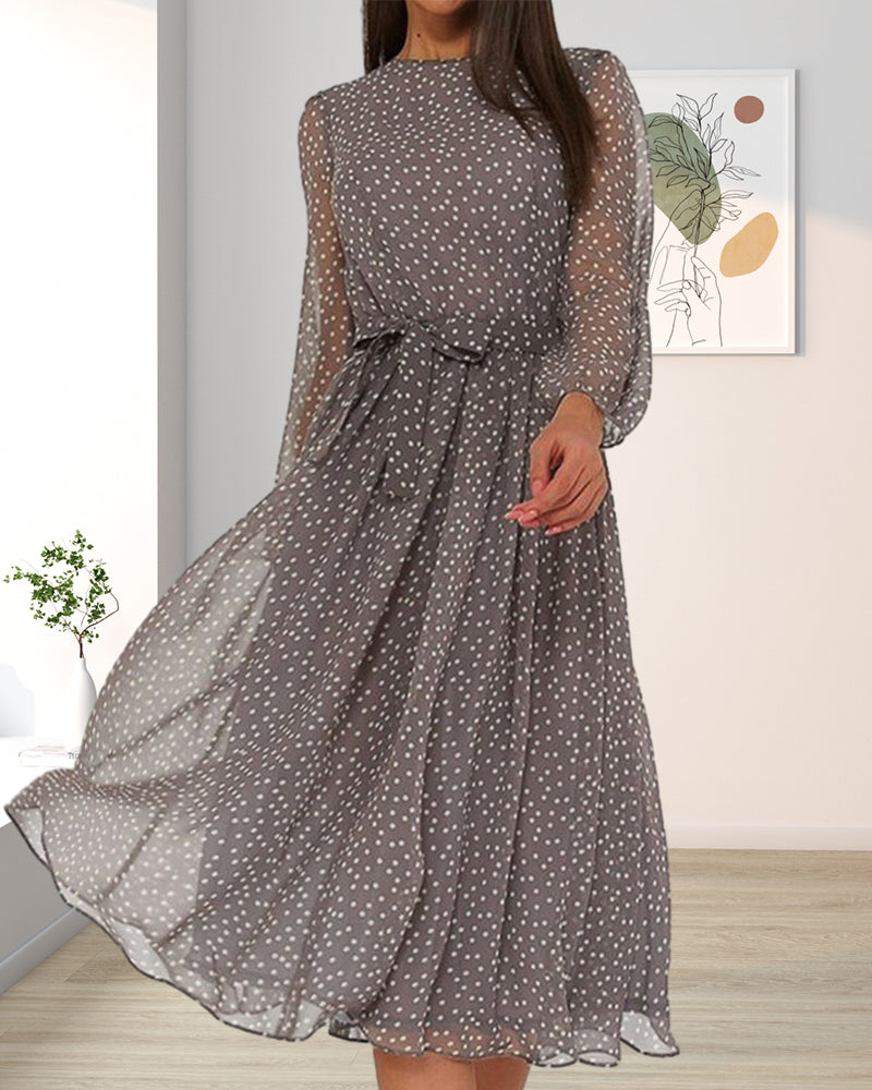 Women’s Elegant Loose Polka Dot Long Sleeve Summer Dress | Midi
