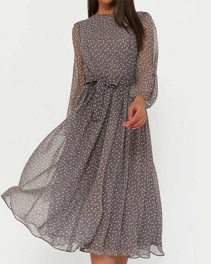 Women’s Elegant Loose Polka Dot Long Sleeve Summer Dress | Midi