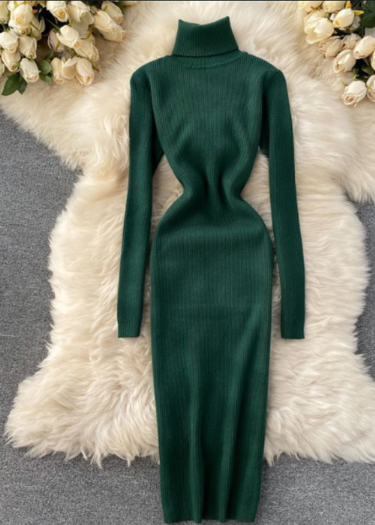 Women’s Ribbed Knit Turtleneck Dress | Maxi