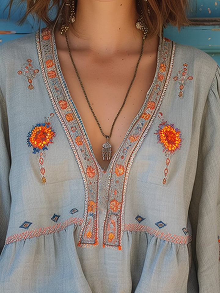 Women's Bohemian V-Neck Blouse | Summer