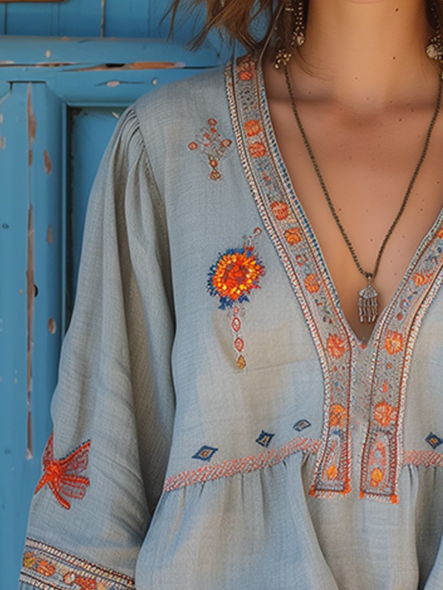 Women's Bohemian V-Neck Blouse | Summer