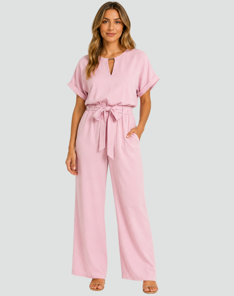 Women's Casual Short Sleeve Jumpsuit | Tie Waist
